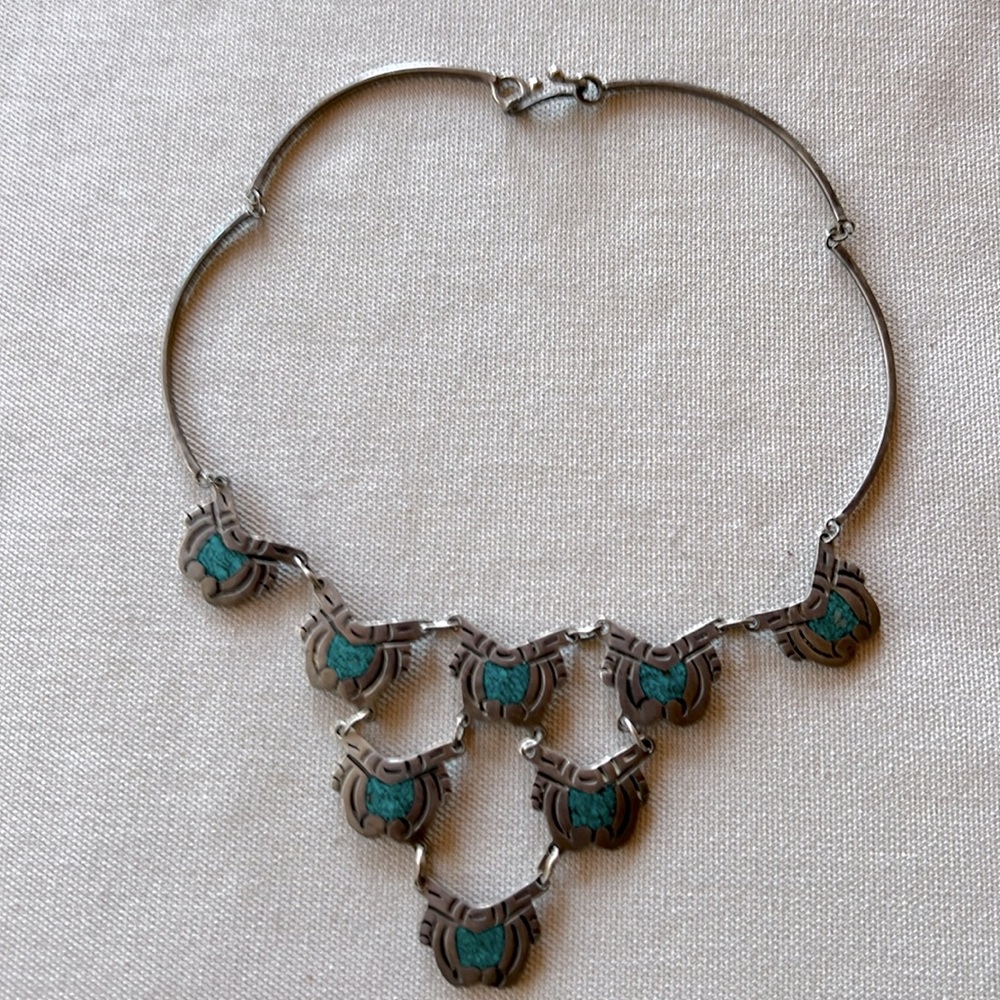 Pewter and Turquoise inlay Vintage necklace